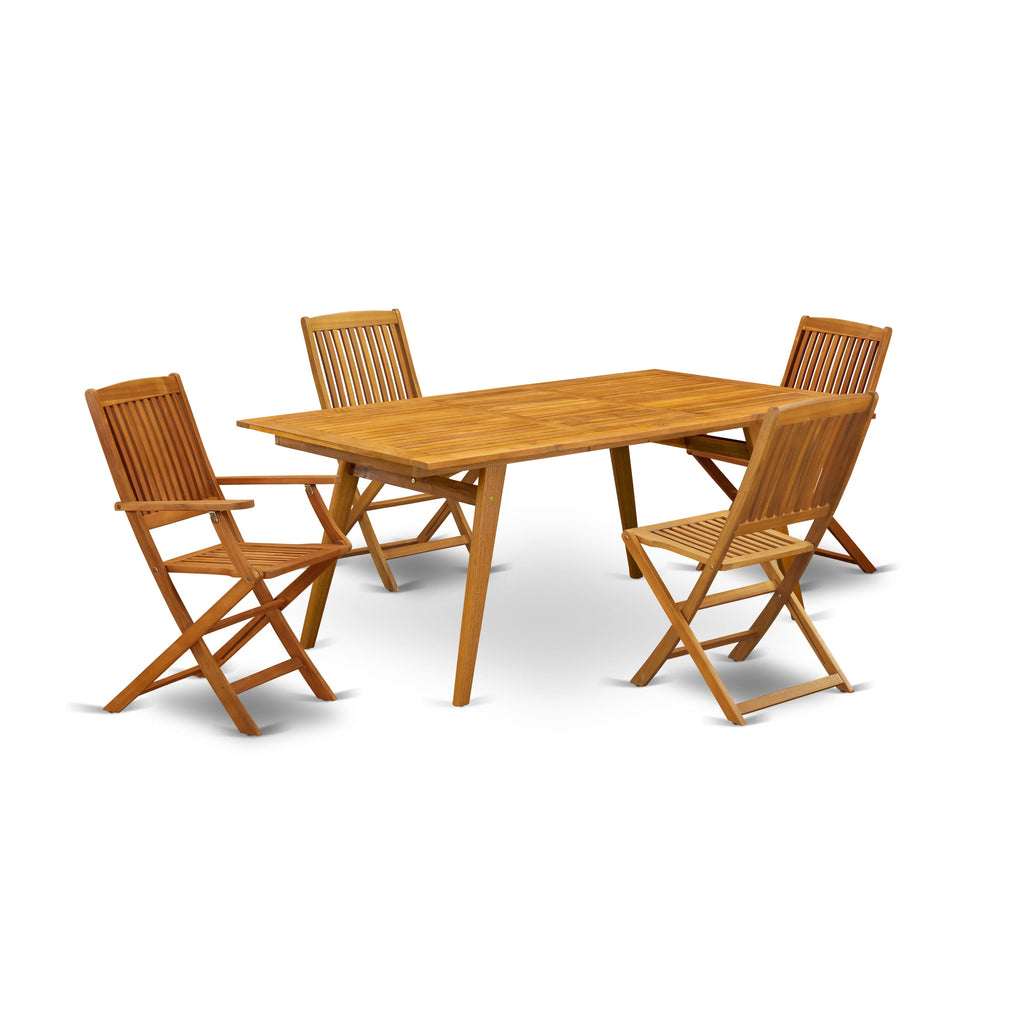 DECM5OGJAT Outdoor Dining Set 5 Piece Patio Set with Rectangle Acacia Table, Folding Arm & Side Chairs
