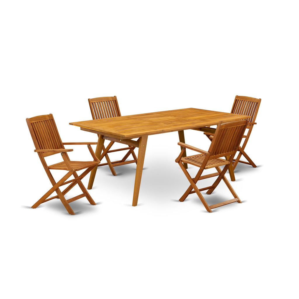 DECM515L9 Outdoor Patio Dining Set with Rectangle Acacia Table and 4 Foldable Chairs, Natural Oil Finish