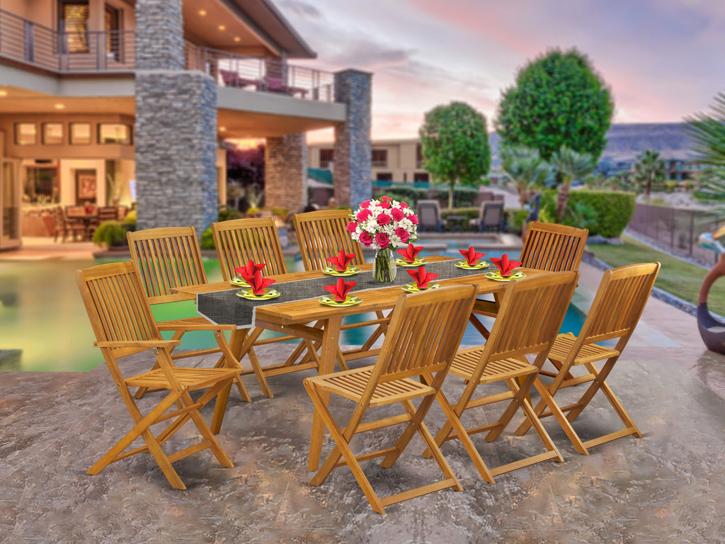 DECM98LS1C 9 Piece Acacia Wood Garden Set with Rectangular Table, Arm Chairs & 6 Seating Options