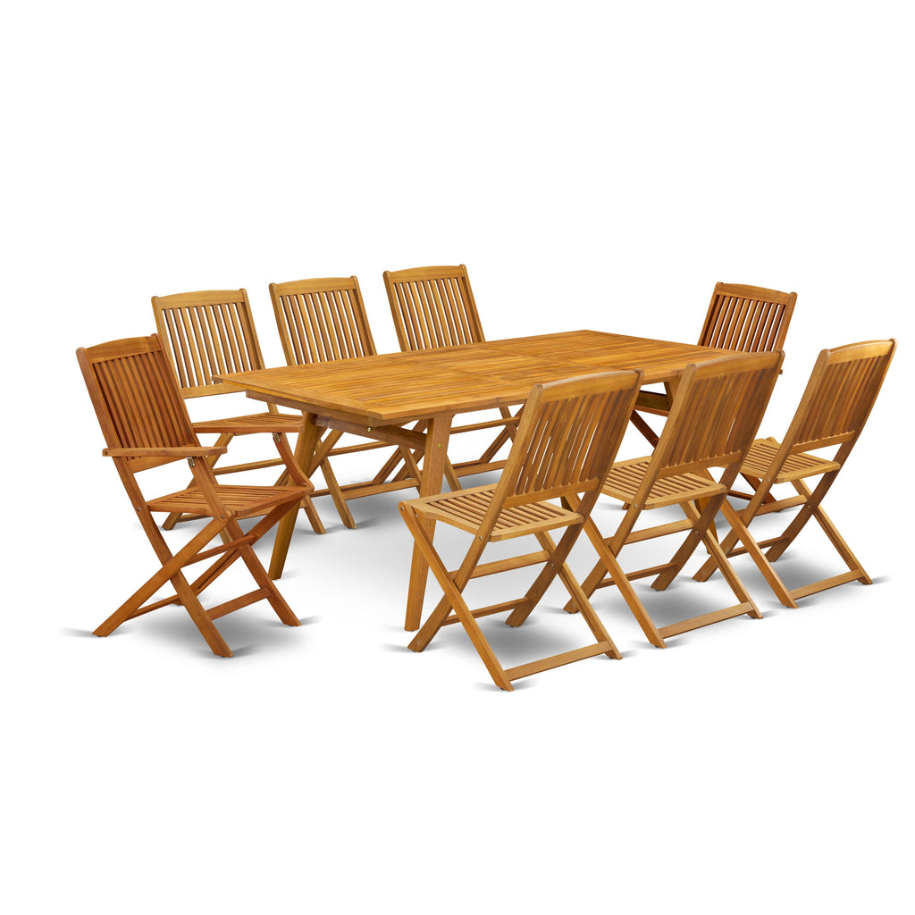 DECM98LS1C 9 Piece Acacia Wood Garden Set with Rectangular Table, Arm Chairs & 6 Seating Options