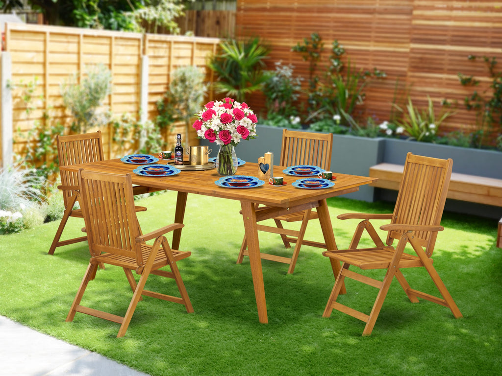 DECN5J9EM 5-Piece Dining Ensemble for Outdoor Patios with Foldable Armchairs and Acacia Table