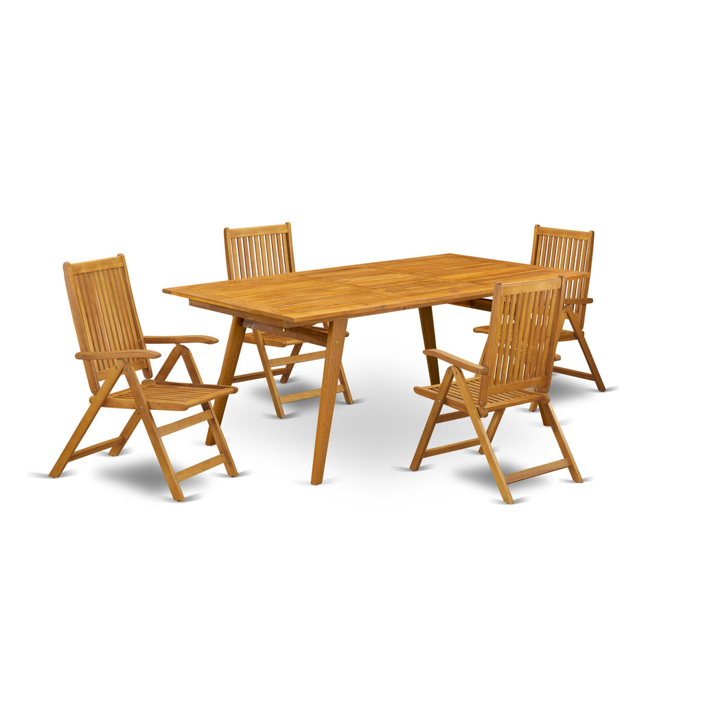 DECN5J9EM 5-Piece Dining Ensemble for Outdoor Patios with Foldable Armchairs and Acacia Table