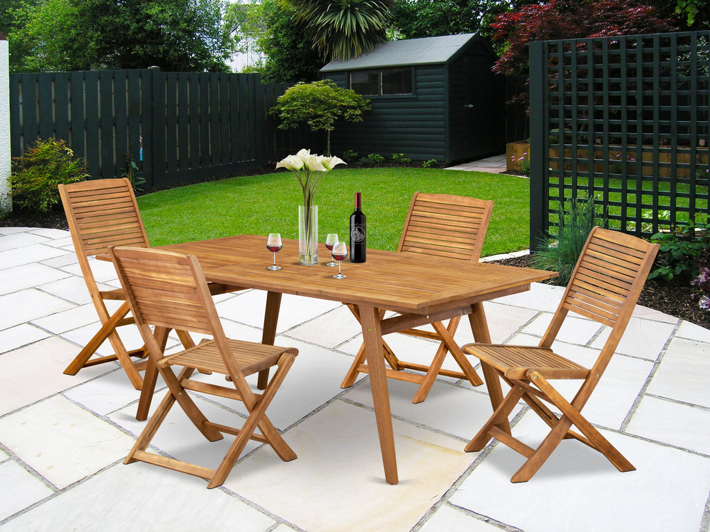 DEFM5J3XG Acacia Patio Dining Ensemble - Rectangle Table & Foldable Chairs, 5-Piece Set