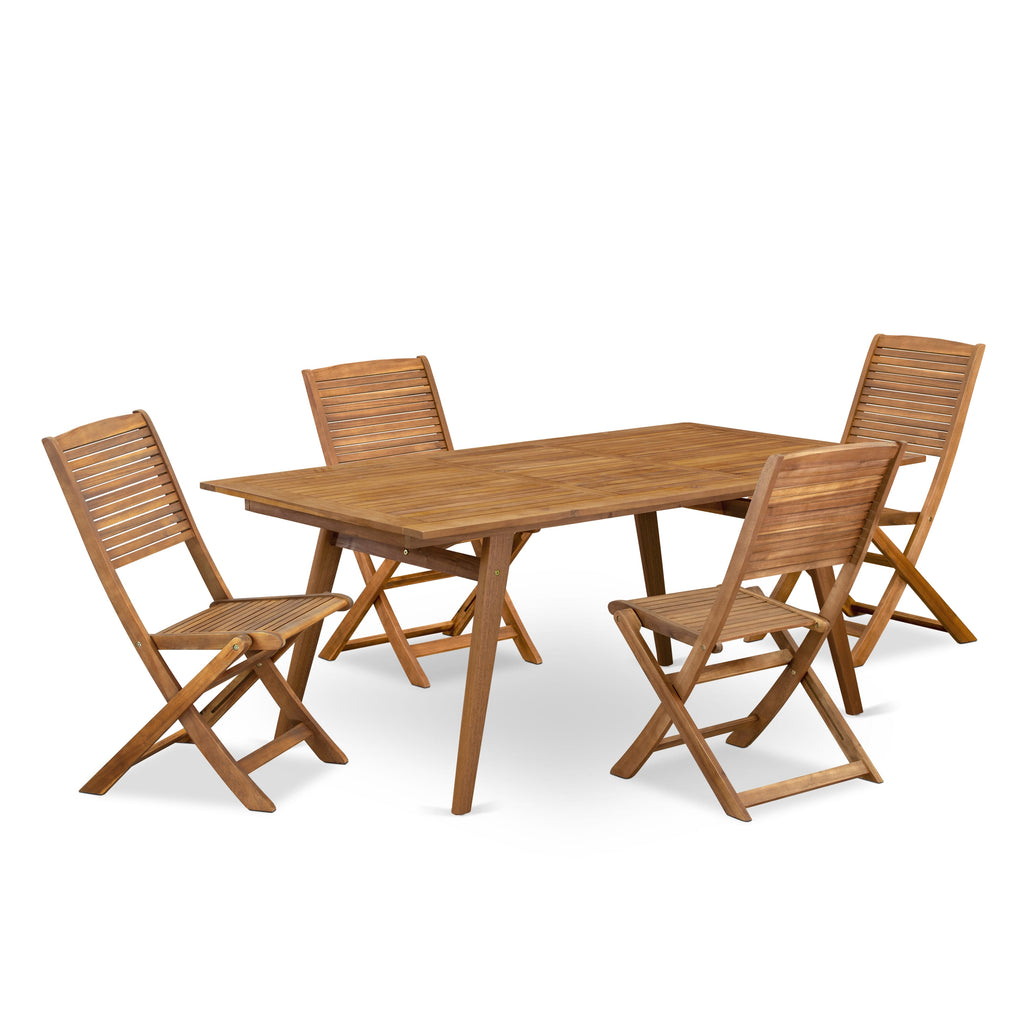 DEFM5J3XG Acacia Patio Dining Ensemble - Rectangle Table & Foldable Chairs, 5-Piece Set