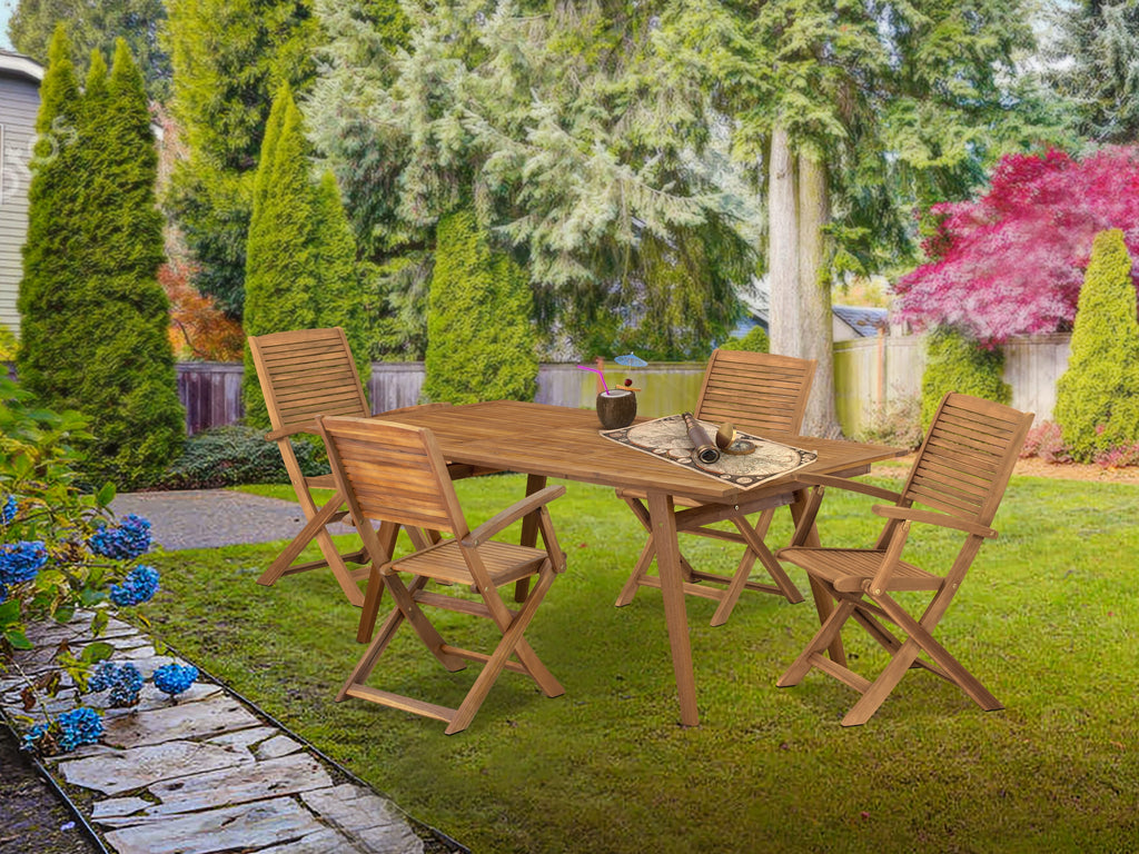 DEHD5AA4J Outdoor Wooden Dining Ensemble with Rectangular Table & Foldable Chairs for Garden or Patio