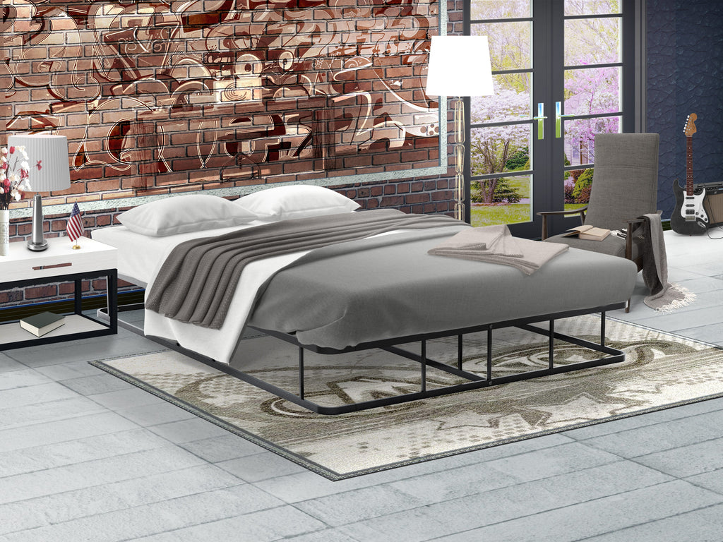 Sleek Metal Full Bedframe in Black Finish With Distinctive Headboard  DHFBBYO