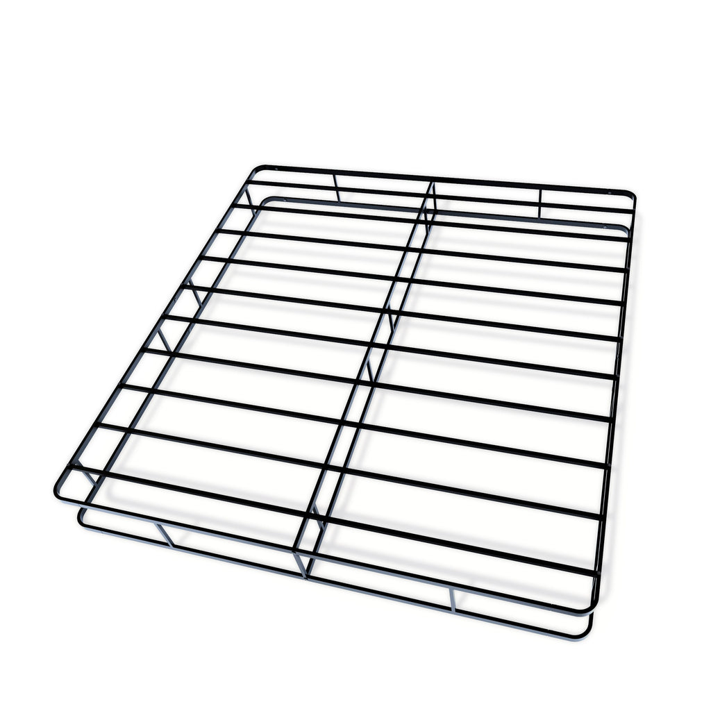 Elegant DHKBBUS Metal King Bed Frame with Distinctive Headboard and Powder-Coated Black Finish Footboard