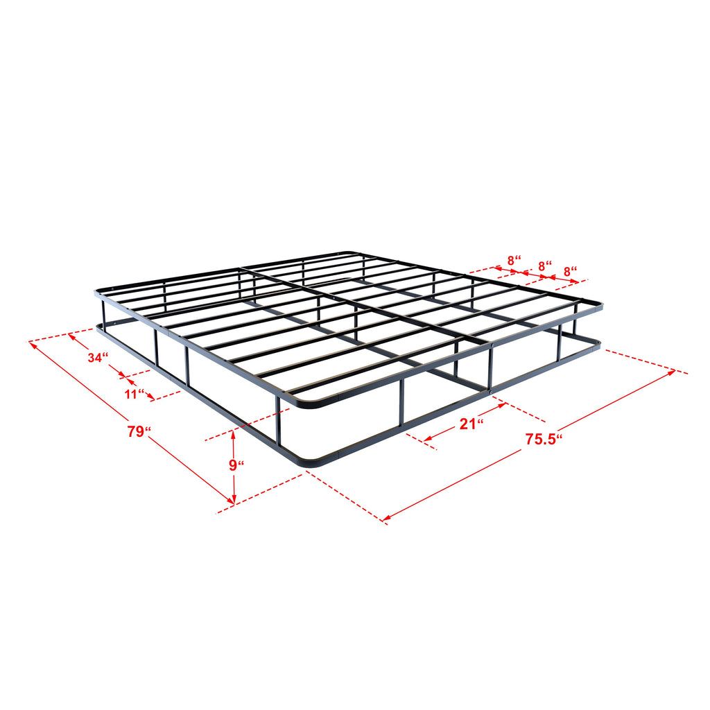 Elegant DHKBBUS Metal King Bed Frame with Distinctive Headboard and Powder-Coated Black Finish Footboard