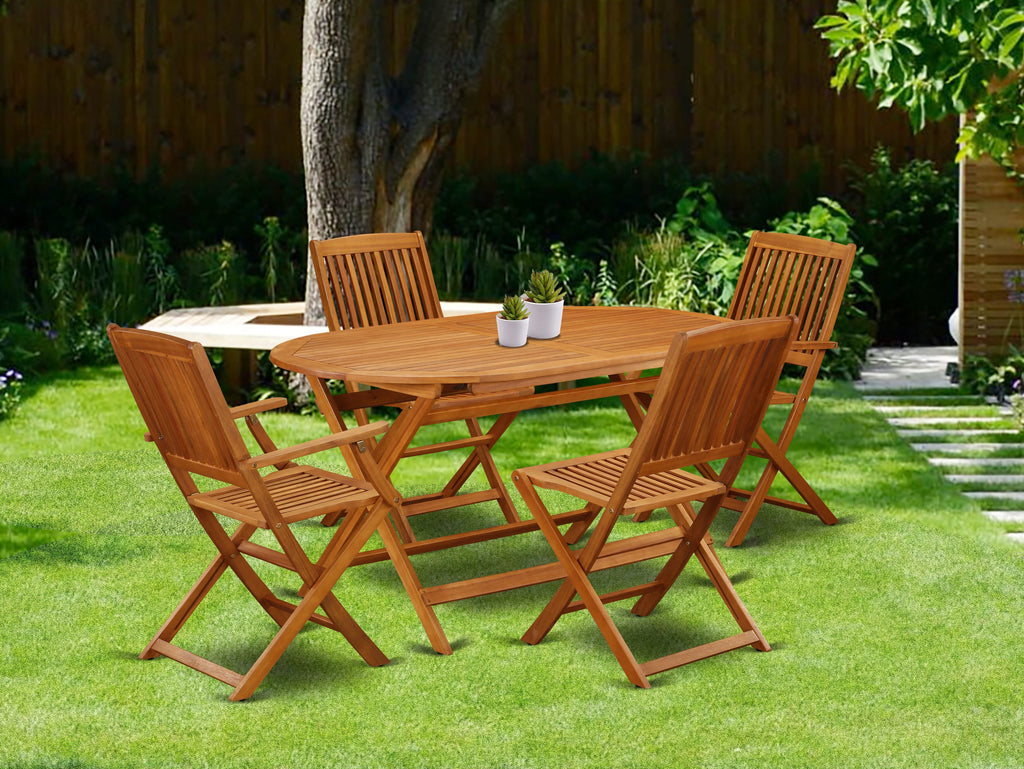 DICM5AW131 Patio Dining Set with 5 Pieces Oval Acacia Table, Chairs & More, 36x60 in. Natural