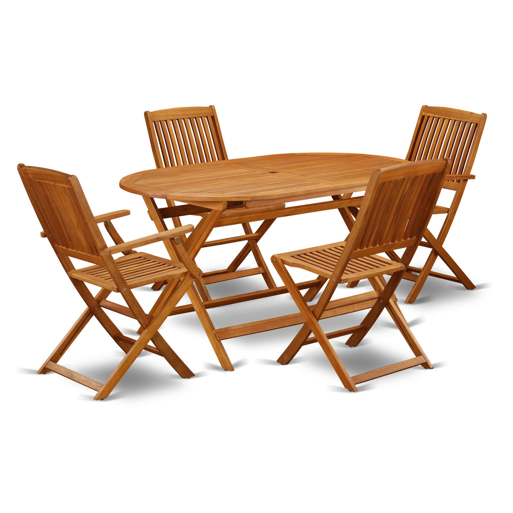 DICM5AW131 Patio Dining Set with 5 Pieces Oval Acacia Table, Chairs & More, 36x60 in. Natural