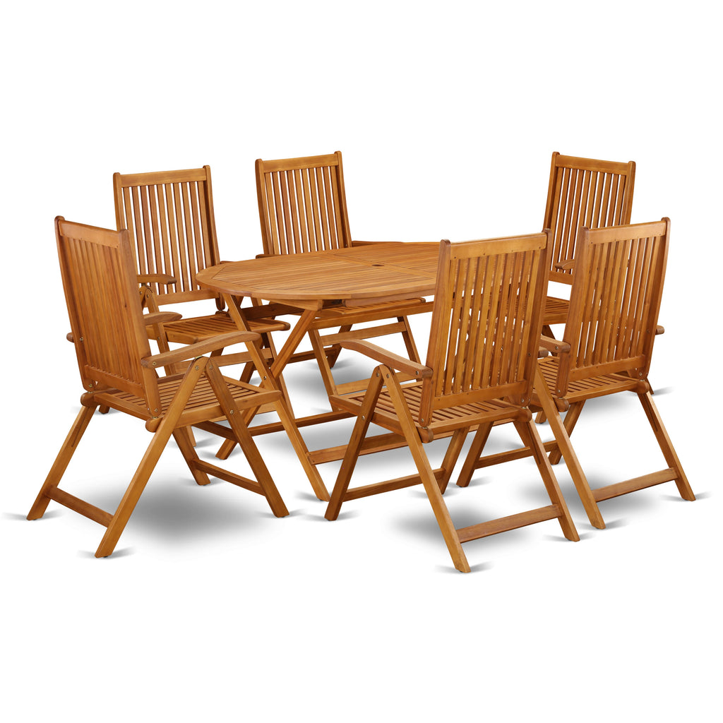 DICN7L6IY 7-Piece Indoor-Outdoor Rustic Bistro Set with Expandable Acacia Wood Table & 6 Foldable Chair Set