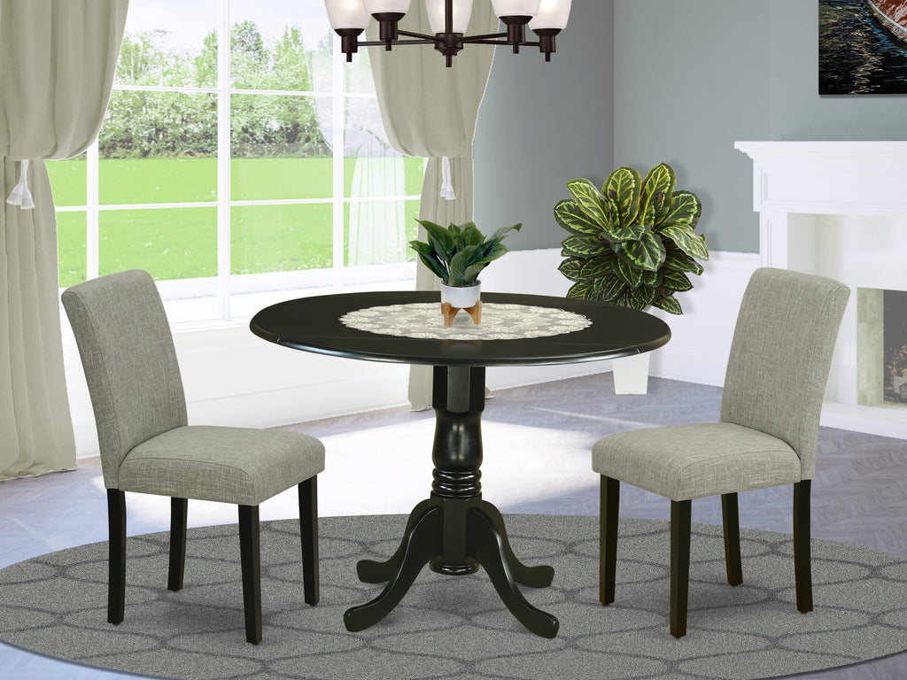 DLAB3-TFB-BM 3 Piece Compact Dining Ensemble Featuring Round Extension Table & Upholstered Chairs
