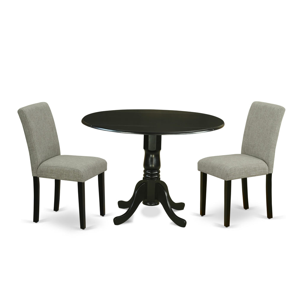 DLAB3-TFB-BM 3 Piece Compact Dining Ensemble Featuring Round Extension Table & Upholstered Chairs
