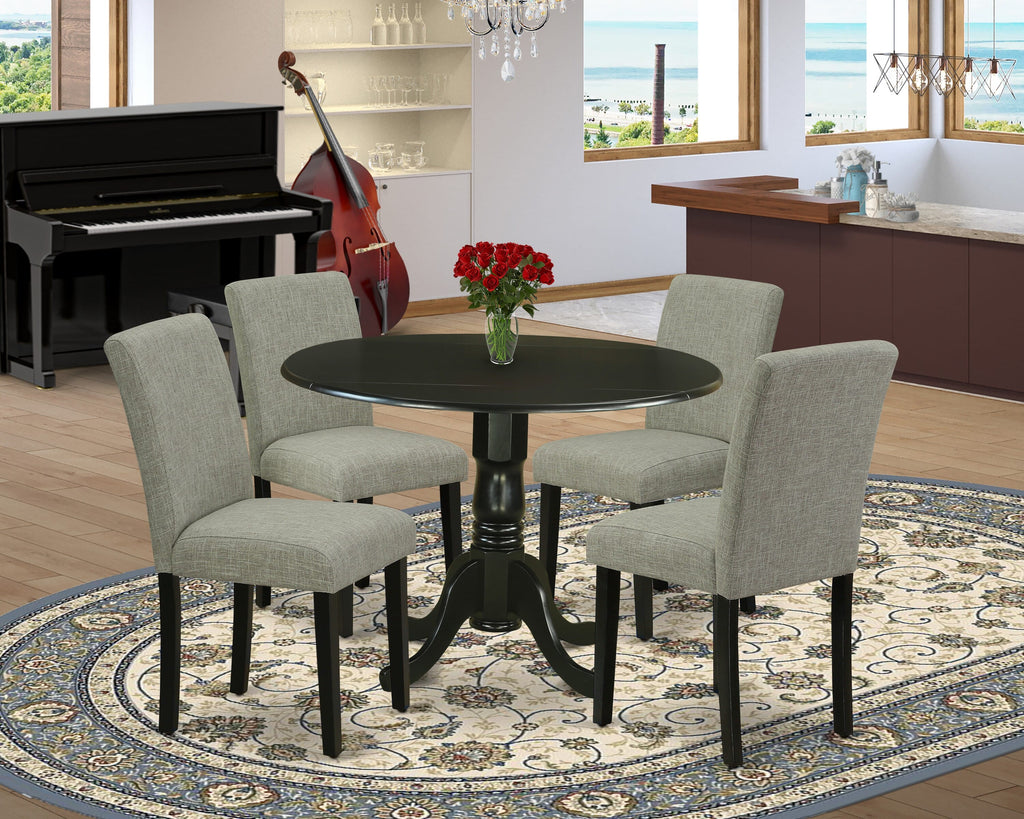 DLAB5-HHO-8D 5-Piece Dining Set for Four with Round Drop Leaf Table and Shitake Linen Parsons Chairs, 42x42