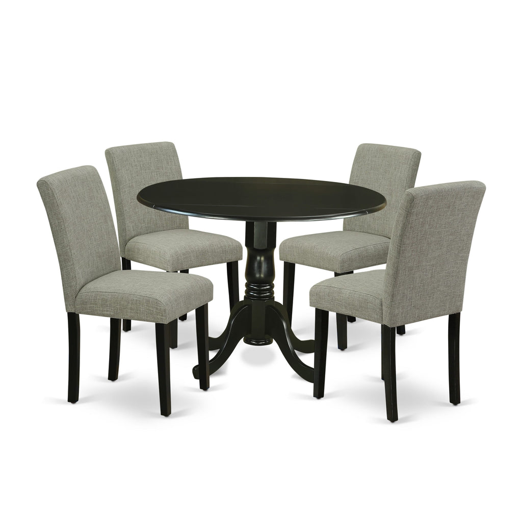 DLAB5-HHO-8D 5-Piece Dining Set for Four with Round Drop Leaf Table and Shitake Linen Parsons Chairs, 42x42