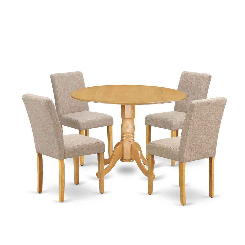 DLAB5-BMV-LS 5-Piece Dining Set with Round Dropleaf Table & Parsons Chairs for 4, 42 Oak Top