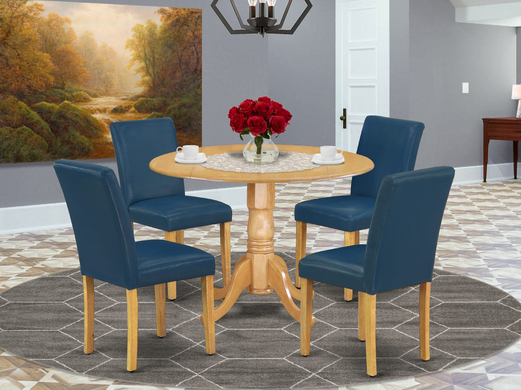 DLAB5-1EE-QS Elegantly Designed 5 Piece Dining Set with Dropleaf Table and Oasis Blue Chairs, Oak Finish
