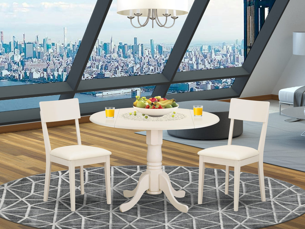 DLAD3-M0S-9H Charming 3-Piece Dining Set with Dropleaf Table and 2 Upholstered Seats in Light Beige