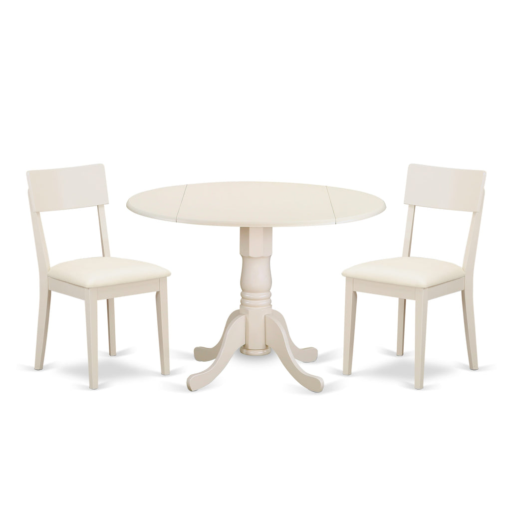 DLAD3-M0S-9H Charming 3-Piece Dining Set with Dropleaf Table and 2 Upholstered Seats in Light Beige