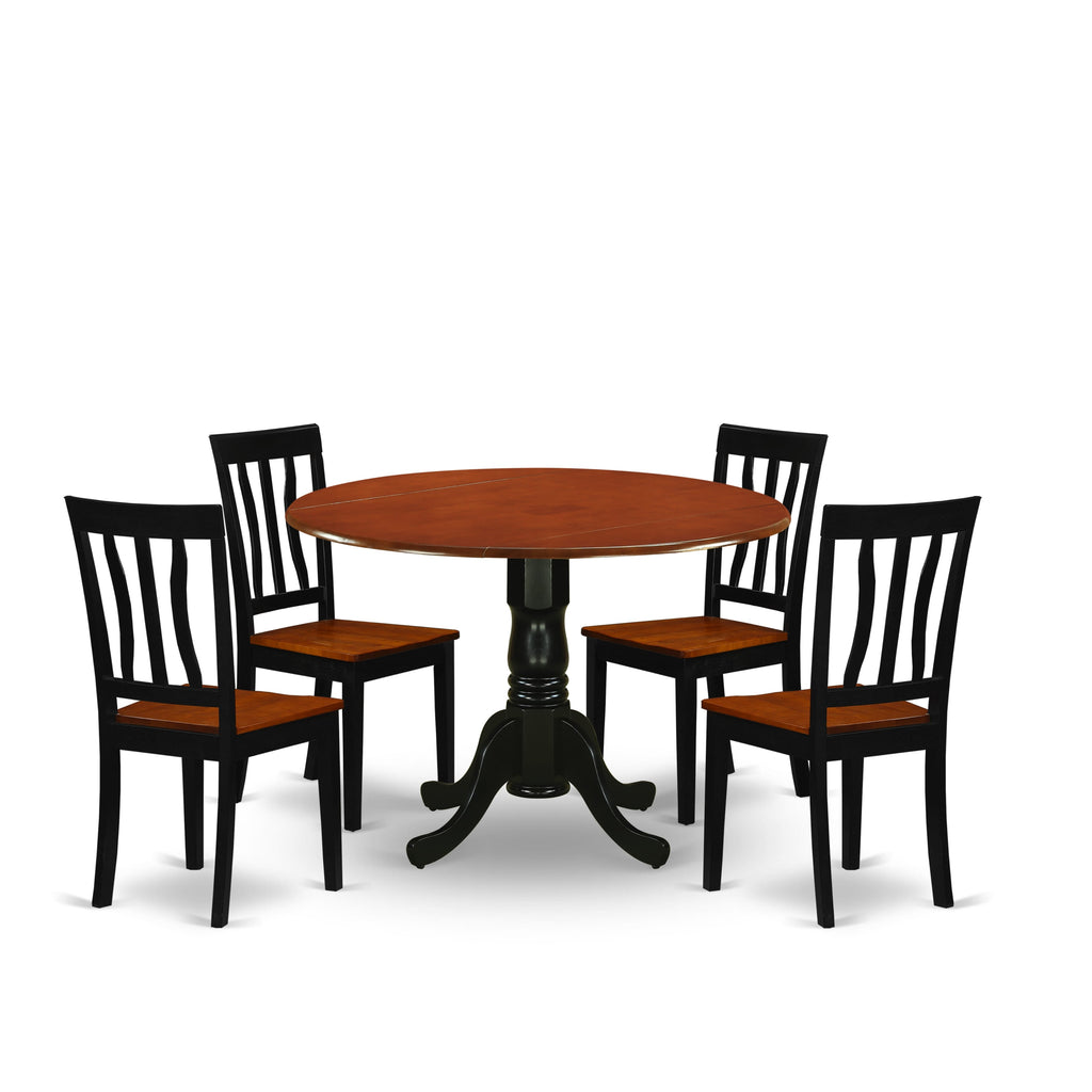 DLAN5-457-T 5-Piece Dining Ensemble with Drop Leaf Table and Four Chairs in Black and Cherry Finish