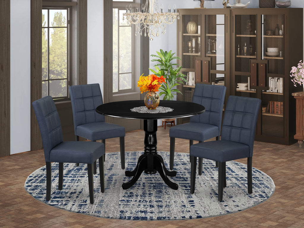 DLAS5-V68-DF Elegant 5-Piece Dining Set with Table and Navy Faux Leather Chairs, Black Finish