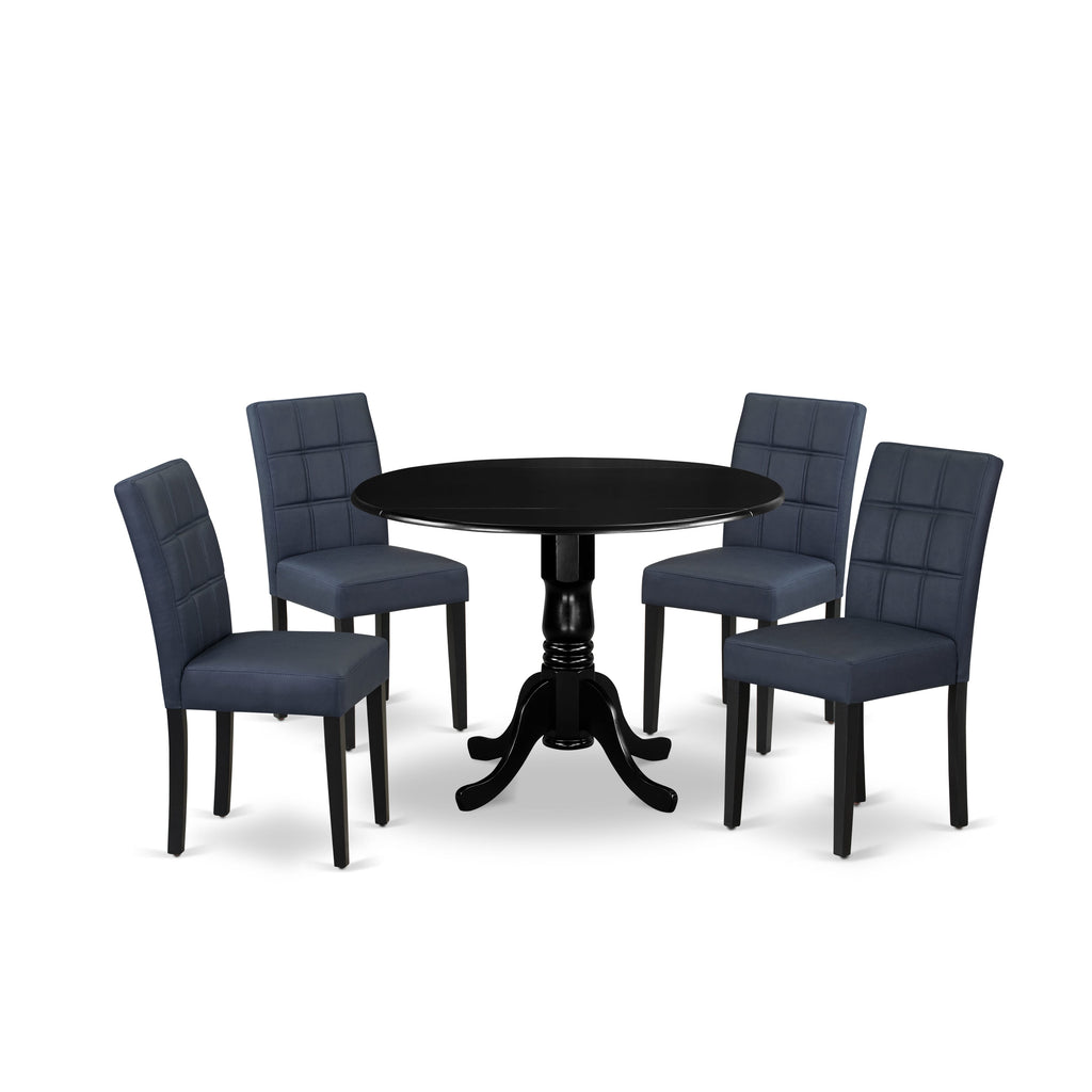 DLAS5-V68-DF Elegant 5-Piece Dining Set with Table and Navy Faux Leather Chairs, Black Finish