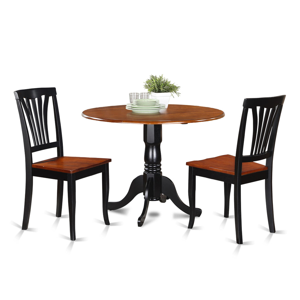 DLAV3-PRQ Modern 3-Piece Dining Ensemble Round Drop-Leaf Table & 2 Seats, 42 Pier Black-Cherry
