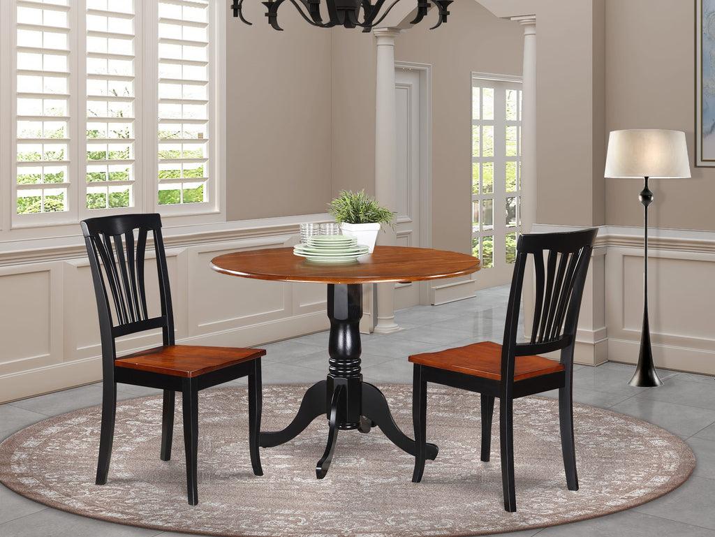 DLAV3-PRQ Modern 3-Piece Dining Ensemble Round Drop-Leaf Table & 2 Seats, 42 Pier Black-Cherry
