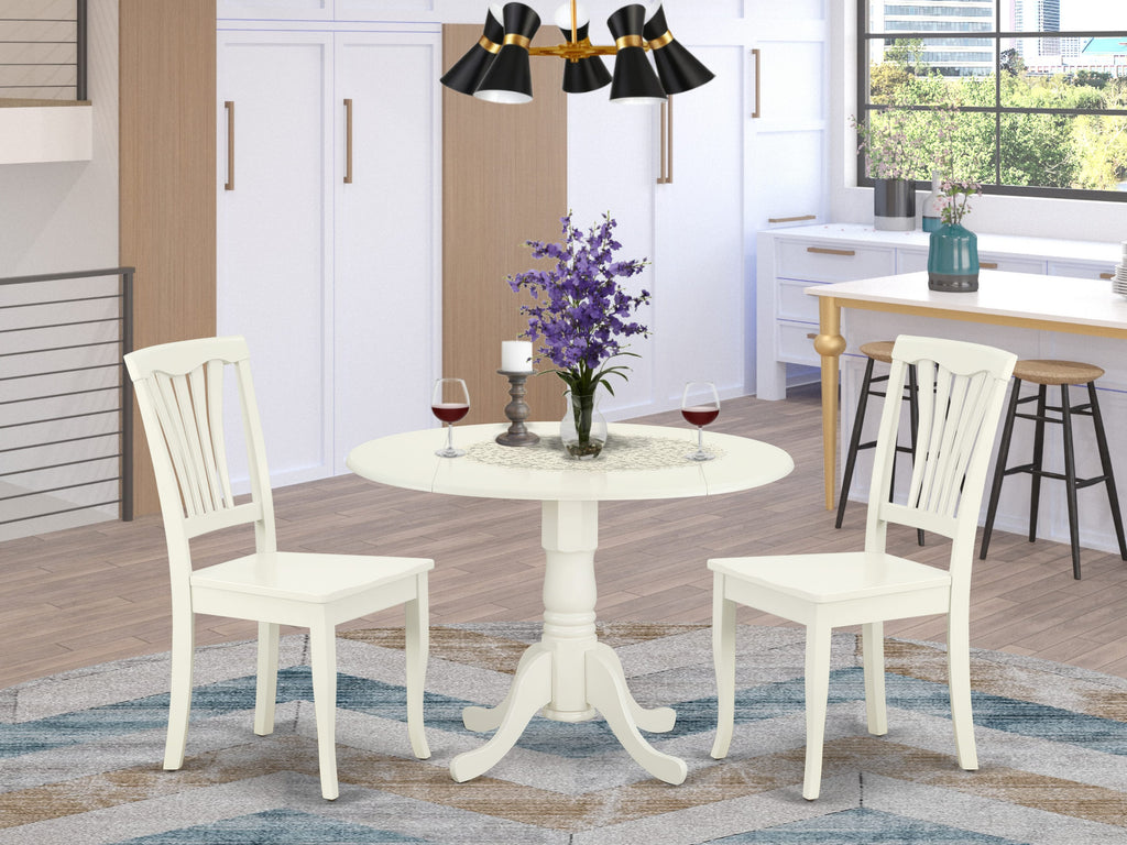 DLAV3-2SG-T Compact 3-Piece Dining Ensemble with Dropleaf Table and Two Wooden Chairs, Soft Sage Finish