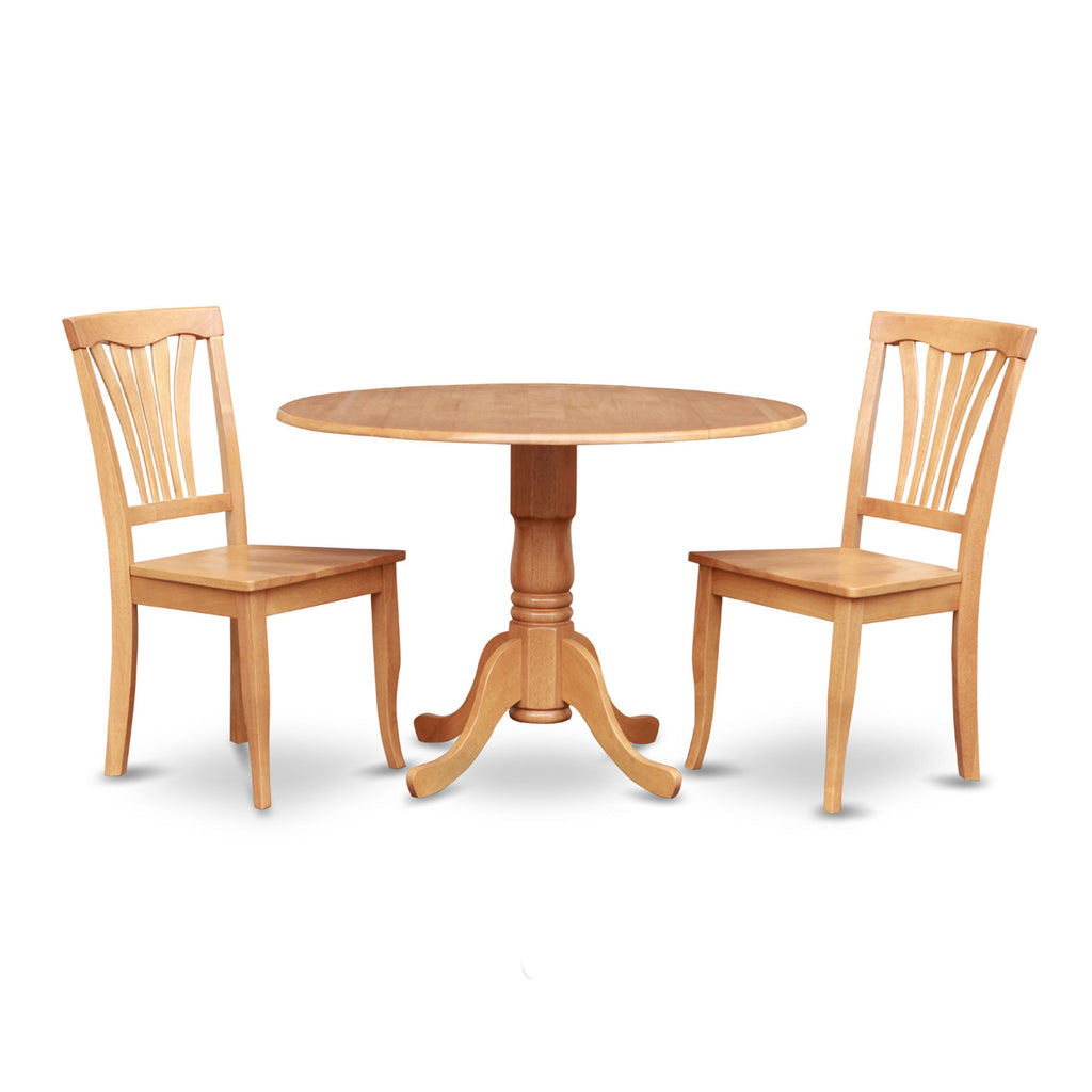 DLAV3-996-I 3-Piece Set Round Dining Table with Dropleaf & 2 Chairs, Oak Finish, 42