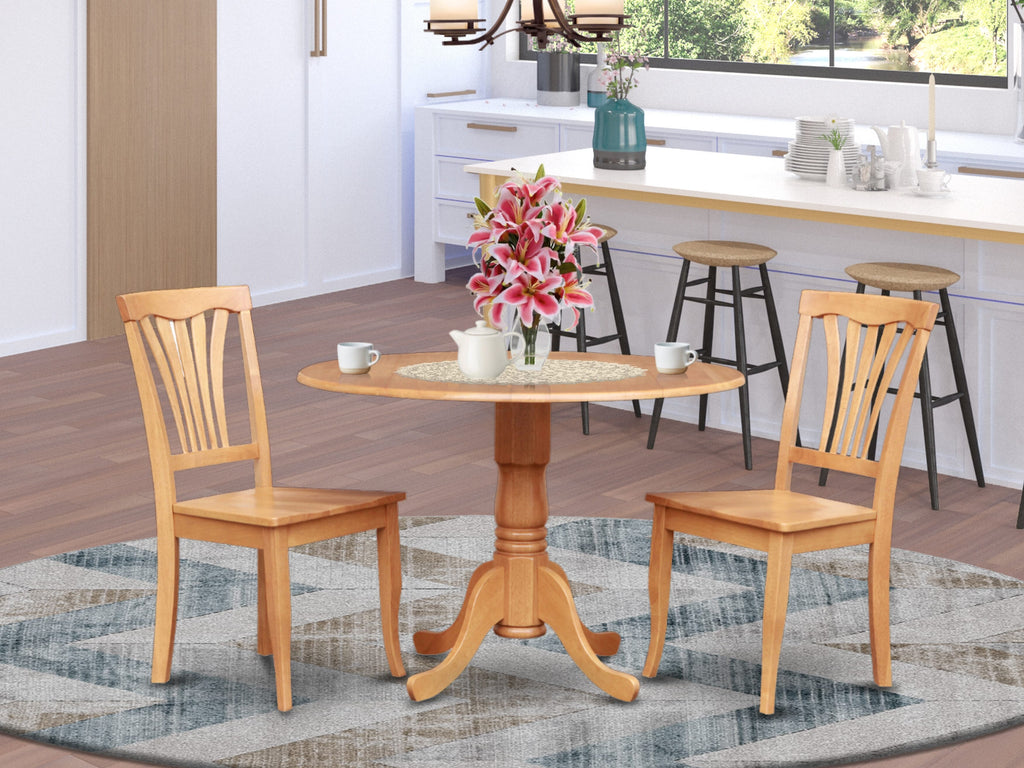 DLAV3-996-I 3-Piece Set Round Dining Table with Dropleaf & 2 Chairs, Oak Finish, 42