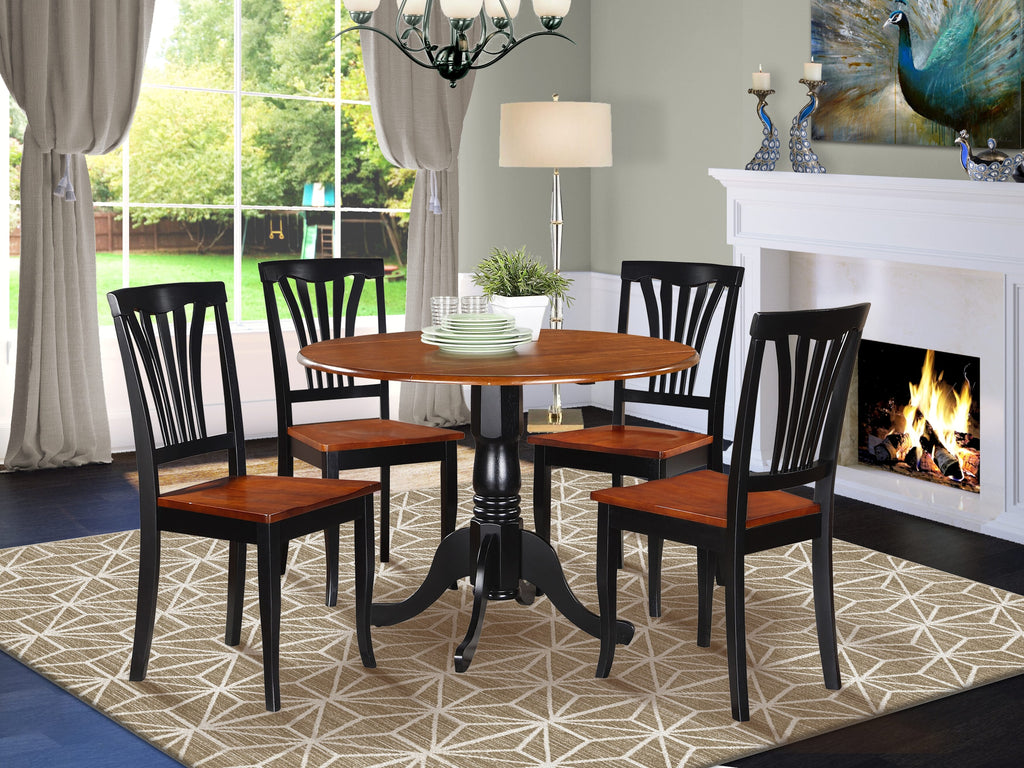 DLAV5-KL4-L - Stylish 5-Piece Dining Ensemble with Circular Table and Folding Features for Four, in Classic Buttermilk and Cherry Finish, 42-Inch Diameter