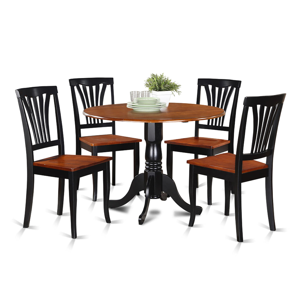 DLAV5-KL4-L - Stylish 5-Piece Dining Ensemble with Circular Table and Folding Features for Four, in Classic Buttermilk and Cherry Finish, 42-Inch Diameter