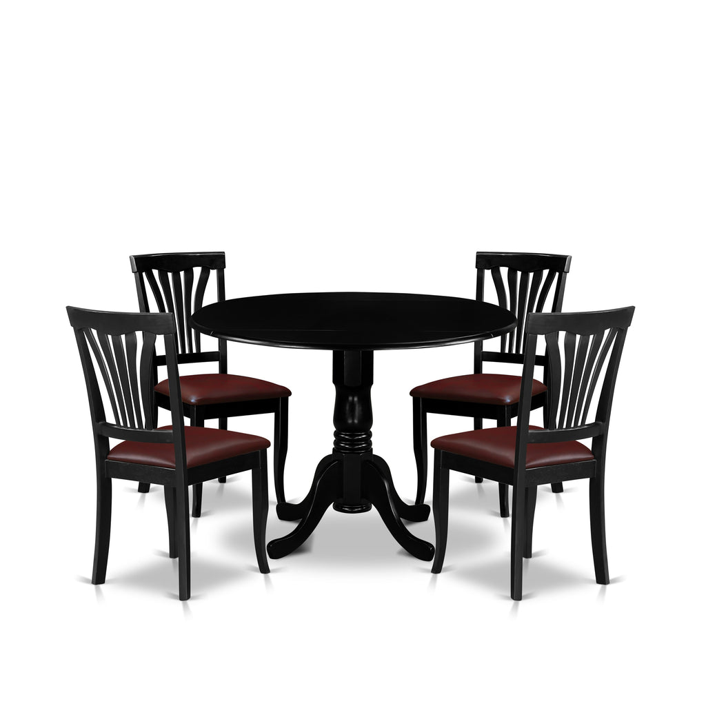 DLAV5-T14-OX Chic 5-Piece Dining Ensemble with Round Dropleaf Table & Experly Upholstered Chairs