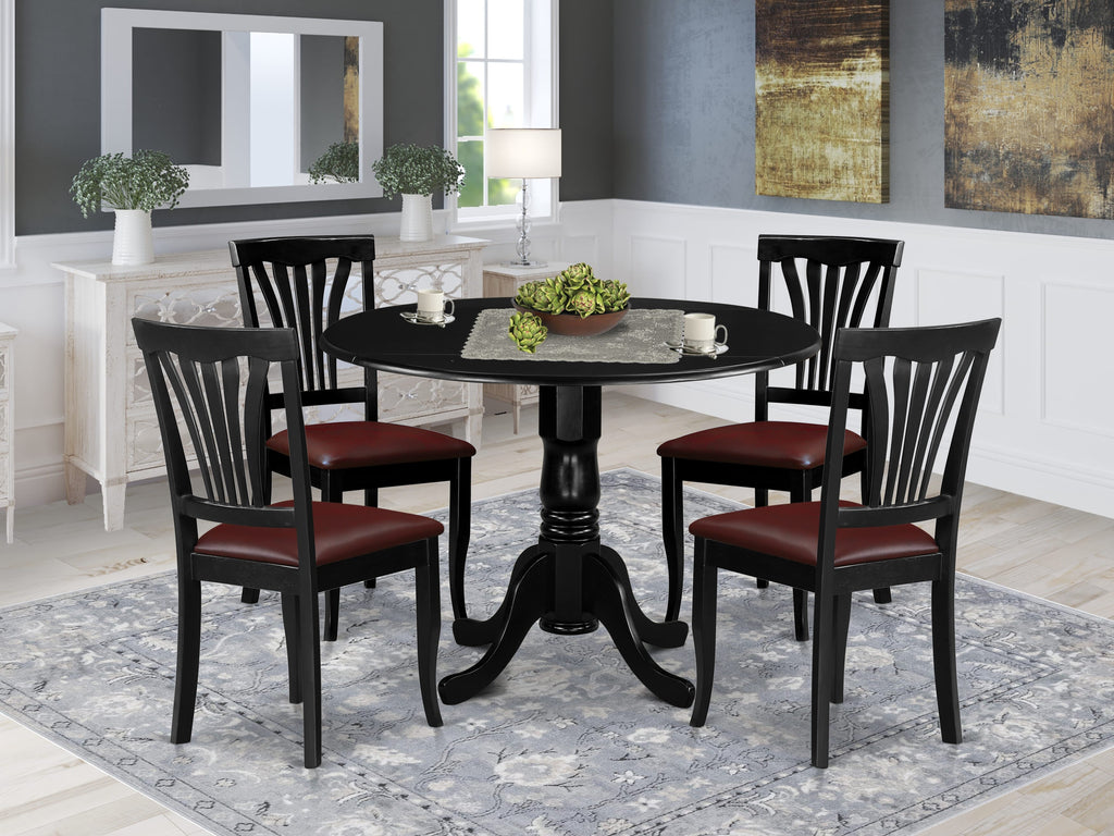 DLAV5-T14-OX Chic 5-Piece Dining Ensemble with Round Dropleaf Table & Experly Upholstered Chairs