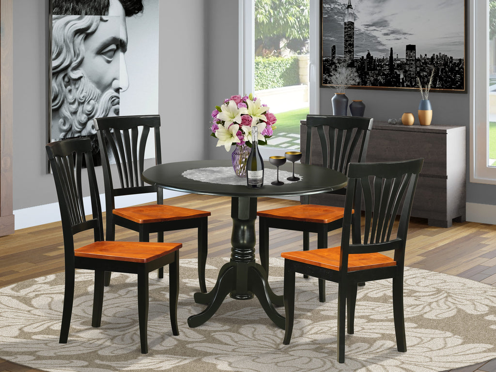 DLAV5-MC8-7 Elegant Dropleaf Dining Set with Round Table & 4 Chairs, 42 Black & Cherry