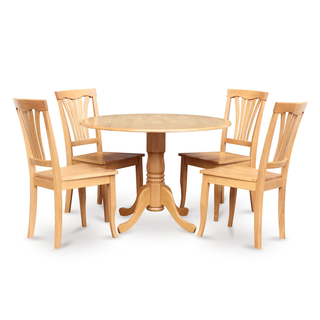 DLAV5-UIZ-5 Versatile Oak Dining Set Round Dropleaf Table & 4 Chairs - 5 Piece 42-Inch Collection