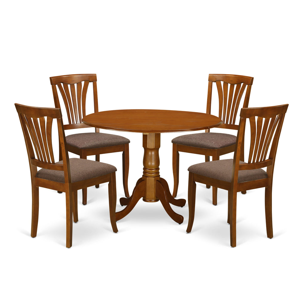DLAV5-2ND-U 5-Piece Dining Room Ensemble - Table with Drop Leaf & 4 Linen Chairs, 42 Saddle Brown