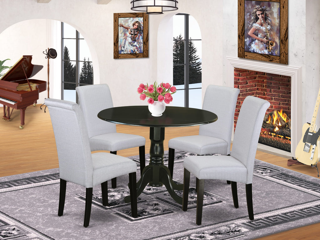 DLBA5-9TZ-ZP Five-Piece Dining Ensemble with Drop Leaf and Four Grey Parson Chairs