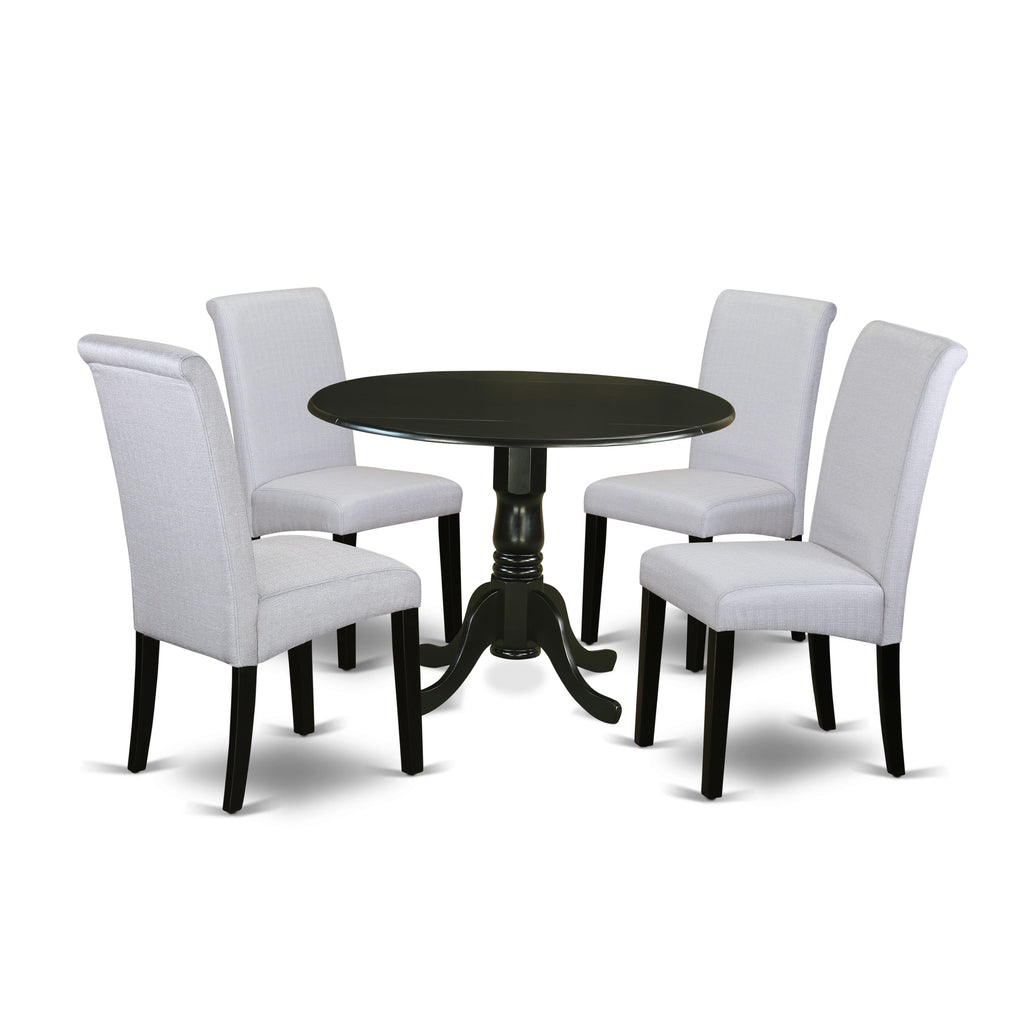 DLBA5-9TZ-ZP Five-Piece Dining Ensemble with Drop Leaf and Four Grey Parson Chairs