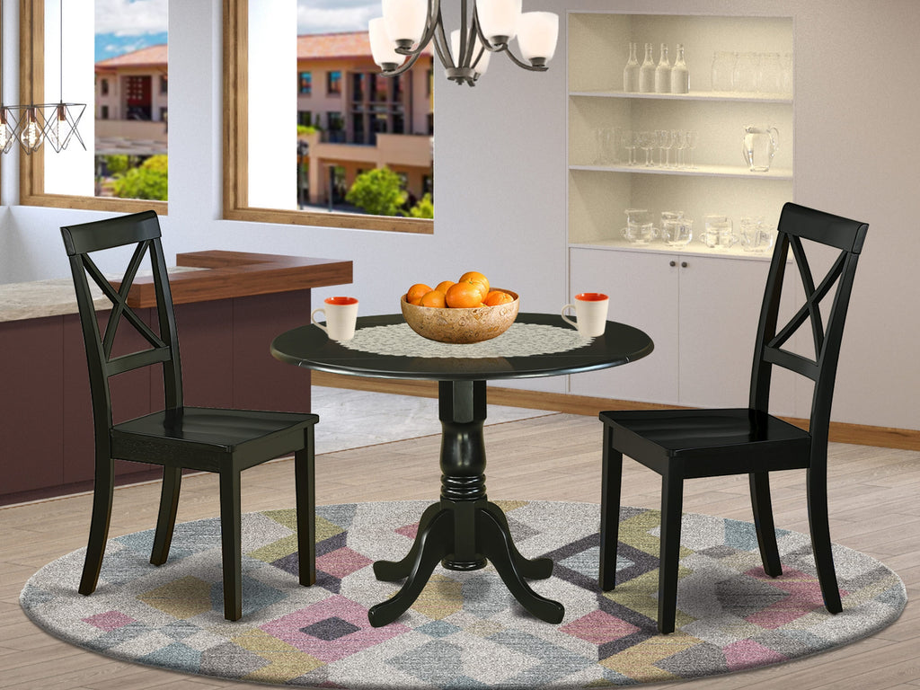 DLBO3-PTJ-C Compact Round Dining Set with Dropleaf Table & Two Chairs for Small Areas, 42 Black