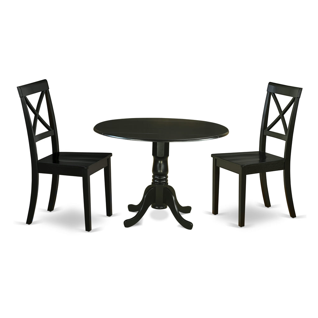 DLBO3-PTJ-C Compact Round Dining Set with Dropleaf Table & Two Chairs for Small Areas, 42 Black
