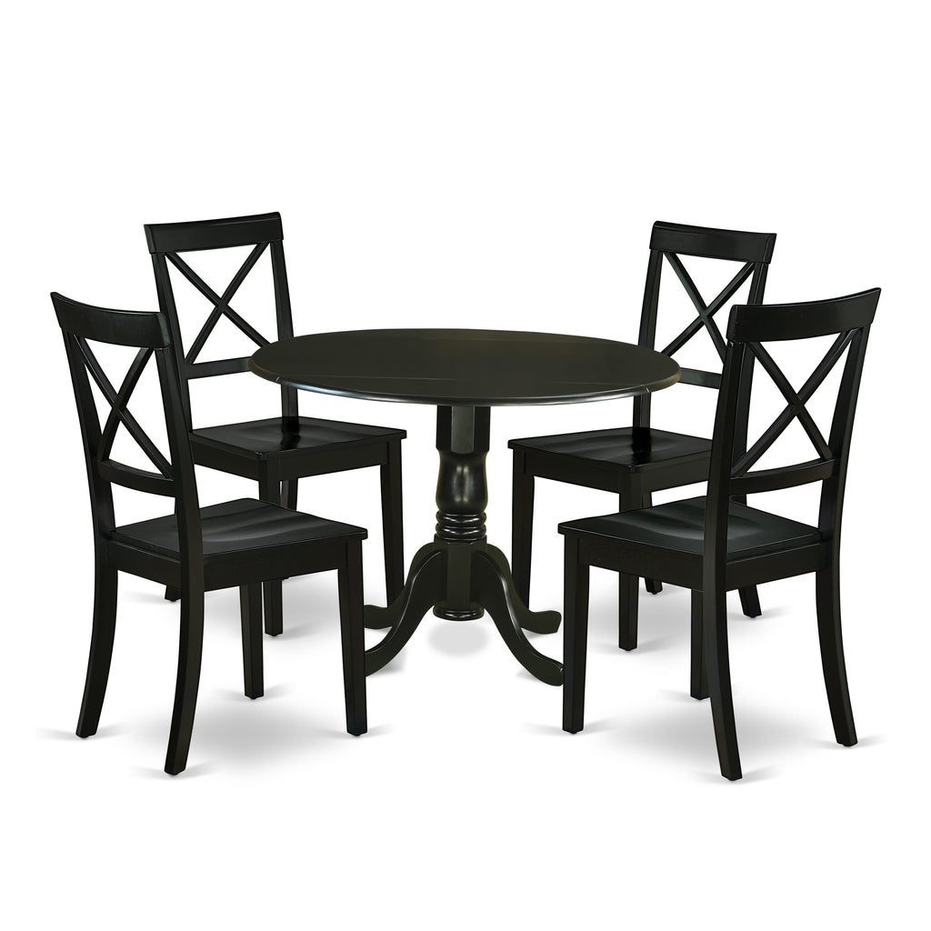 DLBO5-ZUL-3 Modern 5-Piece Dining Ensemble Round Table with Dropleaf and 4 Elegant Chairs, Black Finish 42x42