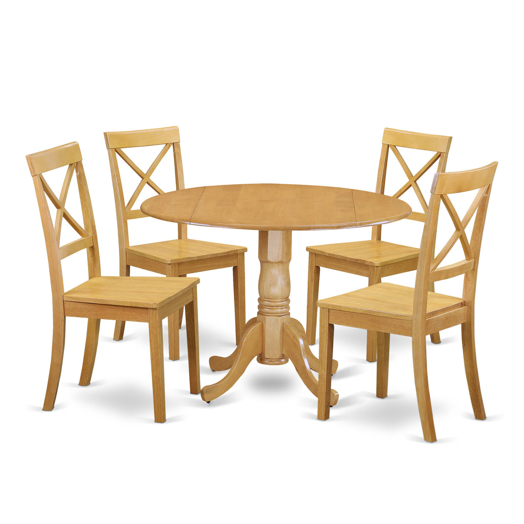 DLBO5-7B2-Y 5-Piece Round Oak Kitchen Set with Folding Table and Four Chairs for Dining