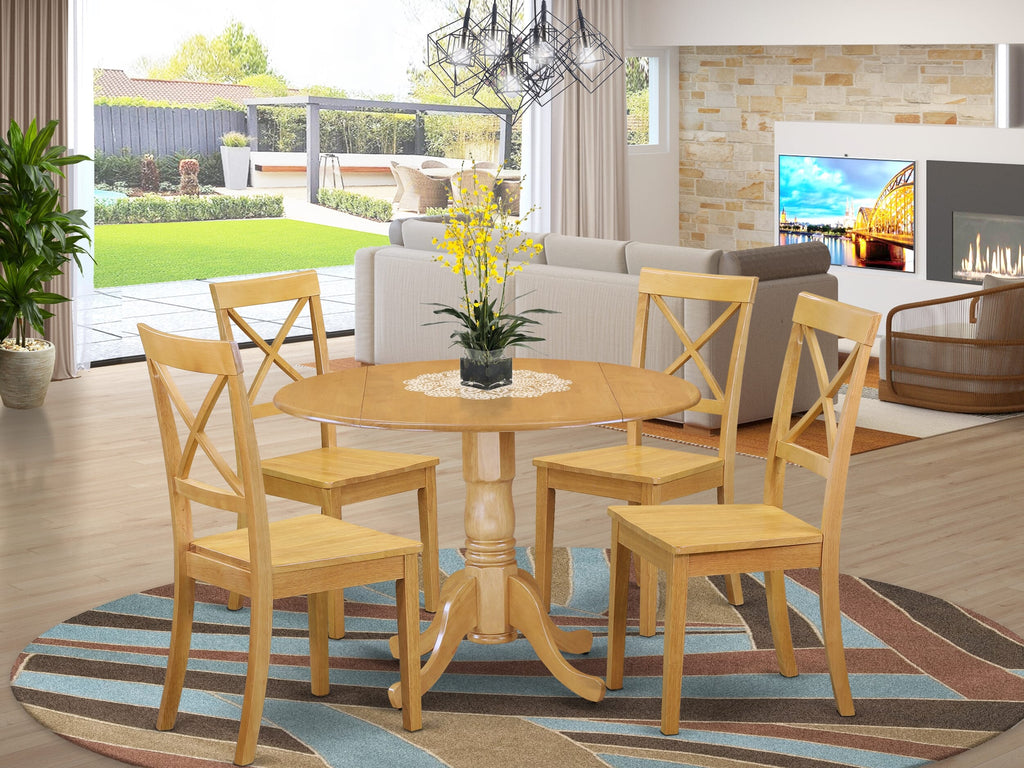 DLBO5-7B2-Y 5-Piece Round Oak Kitchen Set with Folding Table and Four Chairs for Dining