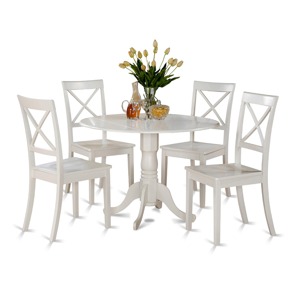 DLBO5-KSM-I Elegant 5-Piece Dining Ensemble Round Dropleaf Table with Four Chairs for Cozy Kitchen