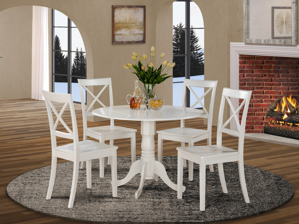 DLBO5-KSM-I Elegant 5-Piece Dining Ensemble Round Dropleaf Table with Four Chairs for Cozy Kitchen