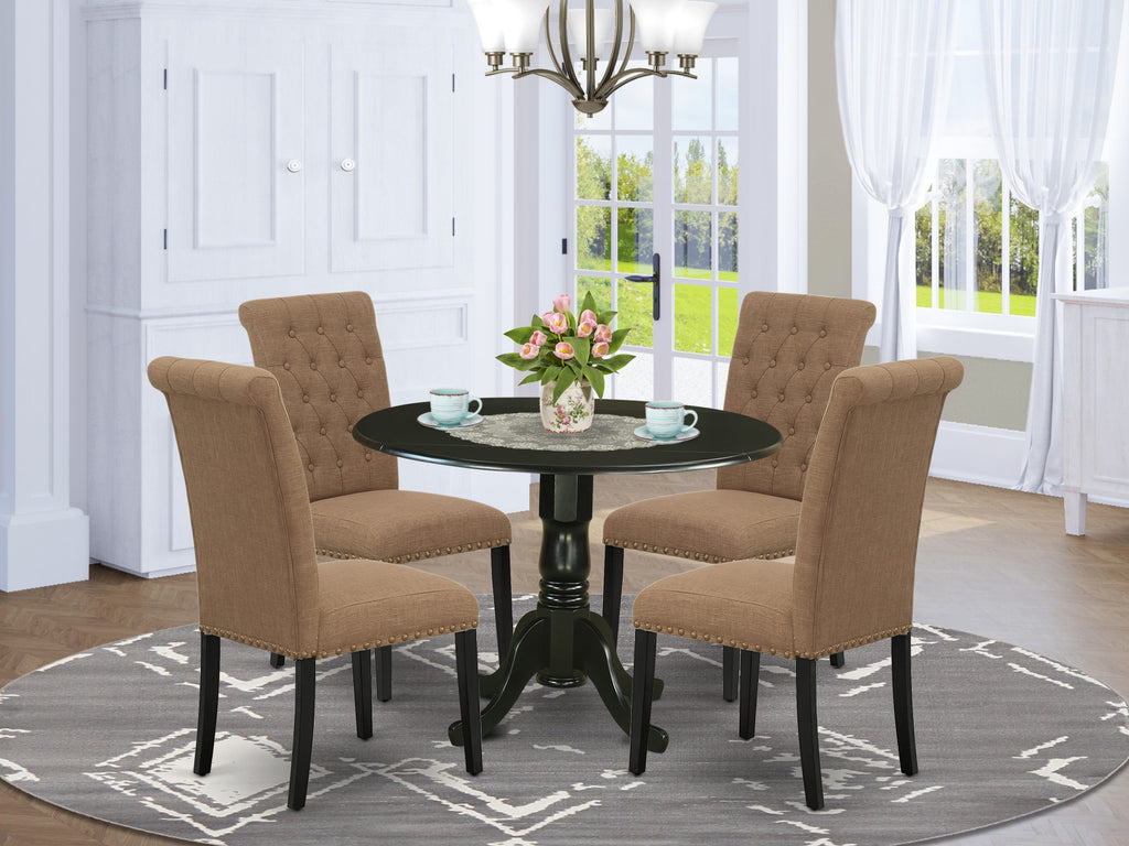 DLBR5-L8V-OJ Dining Ensemble with Drop Leaf Table and 4 Parsons Chairs in Luxe Linen, 42x42, Black Finish
