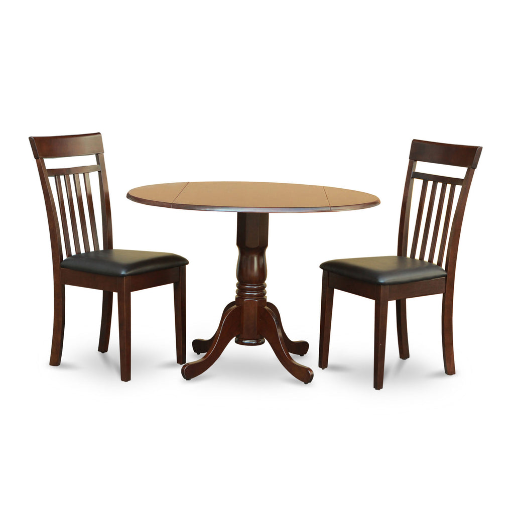 DLCA3-21W-HN 3-Piece Table and Chairs Set with Foldable Oval Top and Two Leatherette Seats, 42x42, Mahogany Ensemble