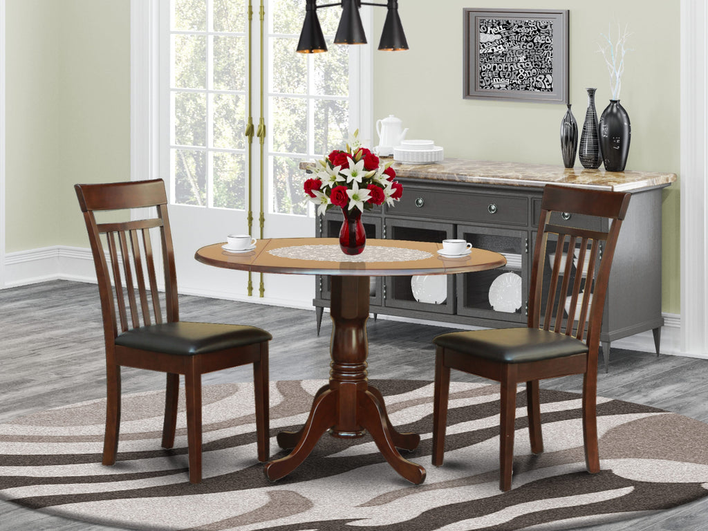DLCA3-21W-HN 3-Piece Table and Chairs Set with Foldable Oval Top and Two Leatherette Seats, 42x42, Mahogany Ensemble